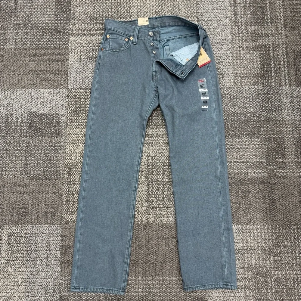 Levi's 501 Mens Original Fit Straight Leg Jeans Button Fly‎ Turquoise 29x30